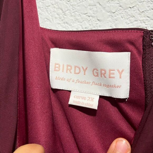 Birdy Grey  Cabernet Burgundy Spaghetti Chiffon Kaia Maxi Dress Plus Size 2X - Picture 8 of 16